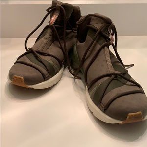 Olive green puma sneakers